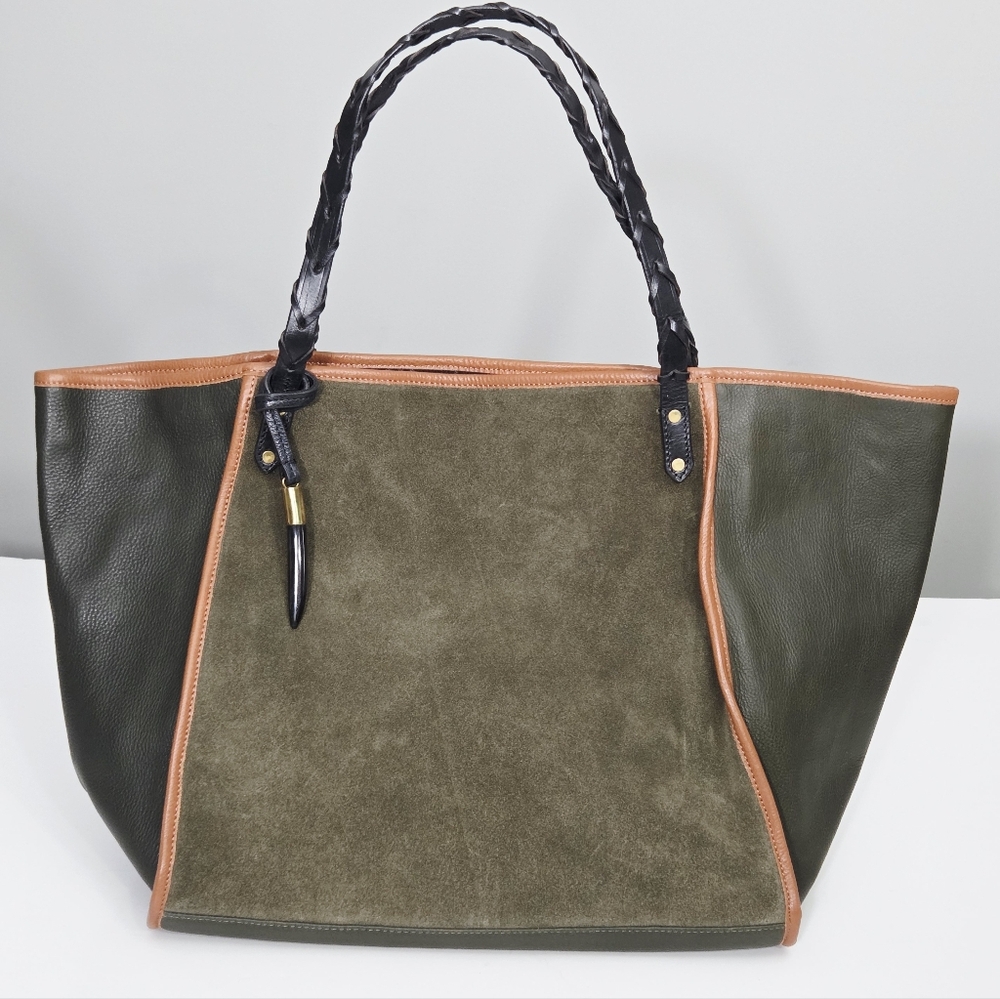 KEMPTON & CO TAUNTON TOTE BAG - OLIVE LEATHER AND SUEDE